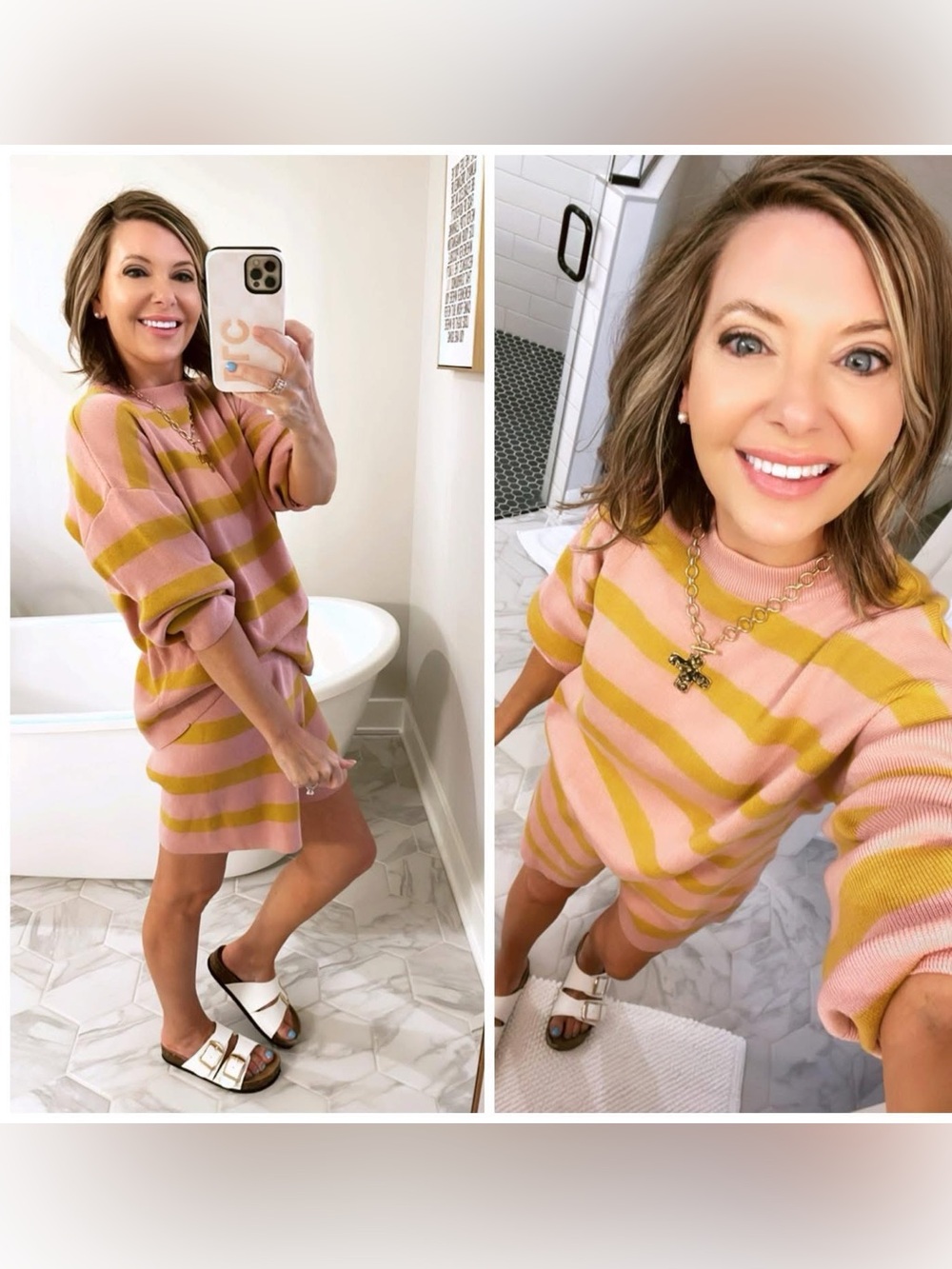 Women's High-Waist Knit Stripe Shorts in Pink & Mustard